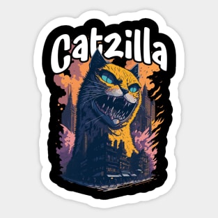 Catzilla Unleashed Funny Cartoon-Style Feline Sticker